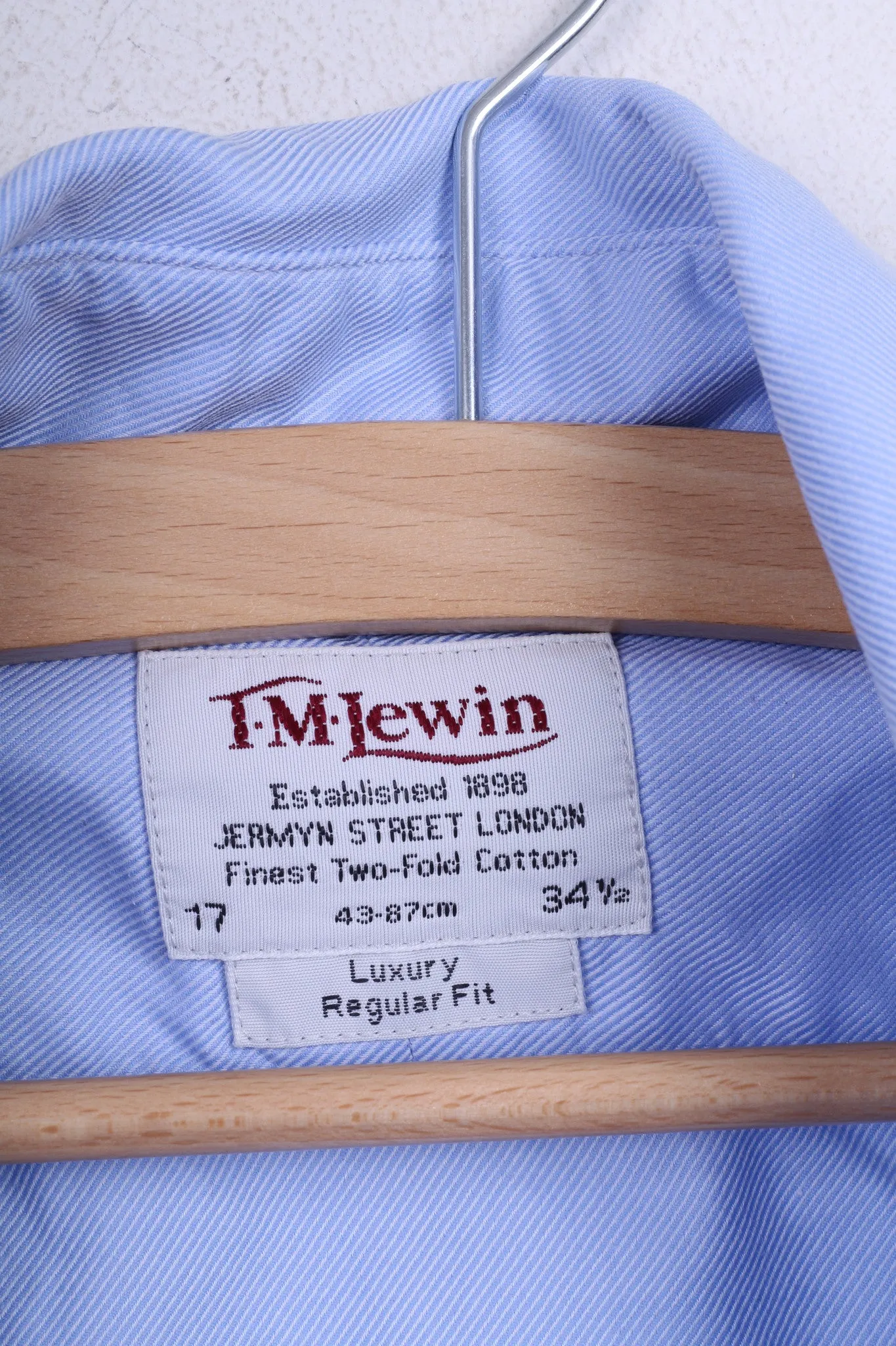 T.M. Lewin Mens 17 34.5 XXL Formal Shirt Blue Cufflinks Cotton