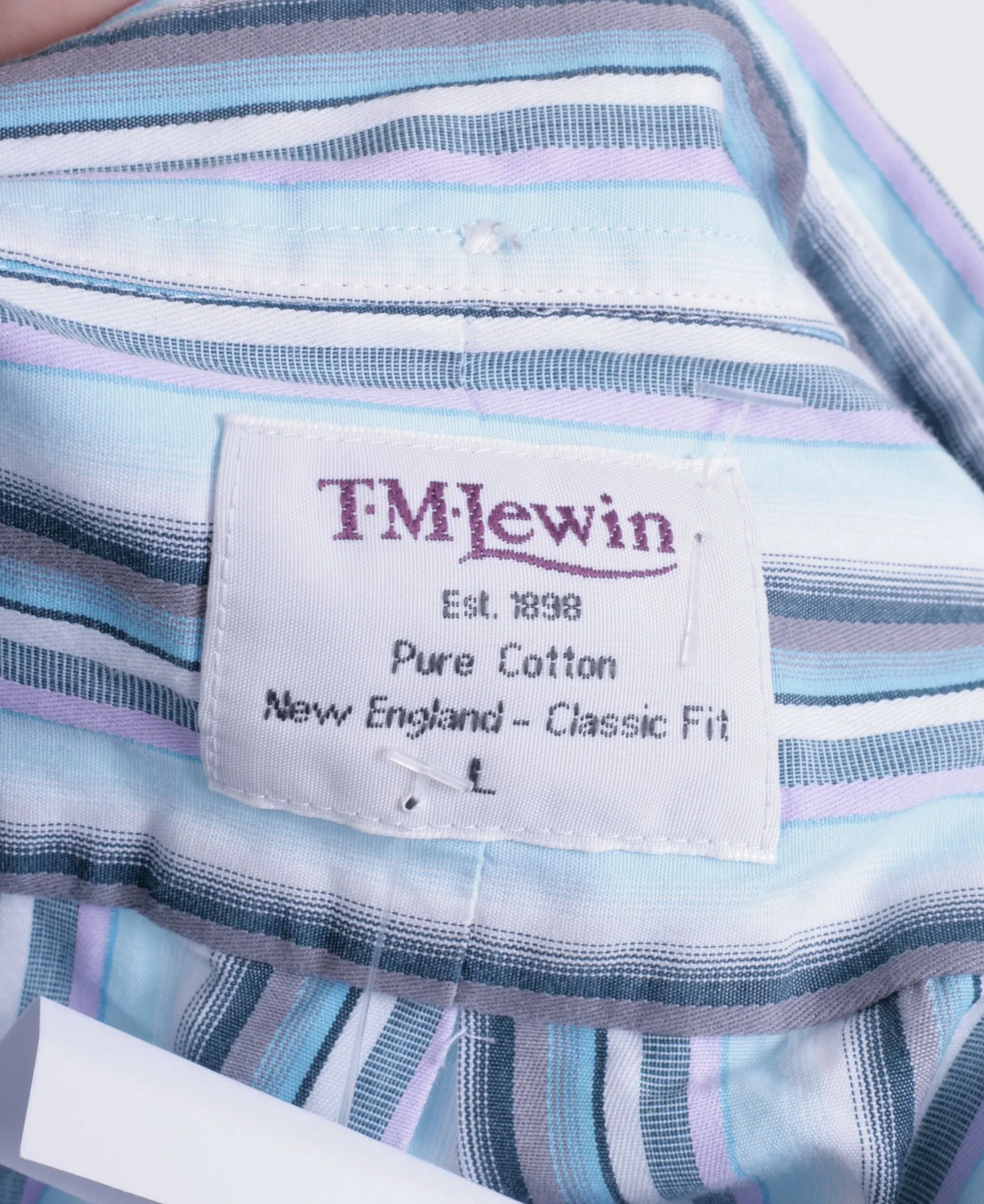 T.M. Lewin Mens L Casual Shirt Striped Blue Classic Fit Cotton