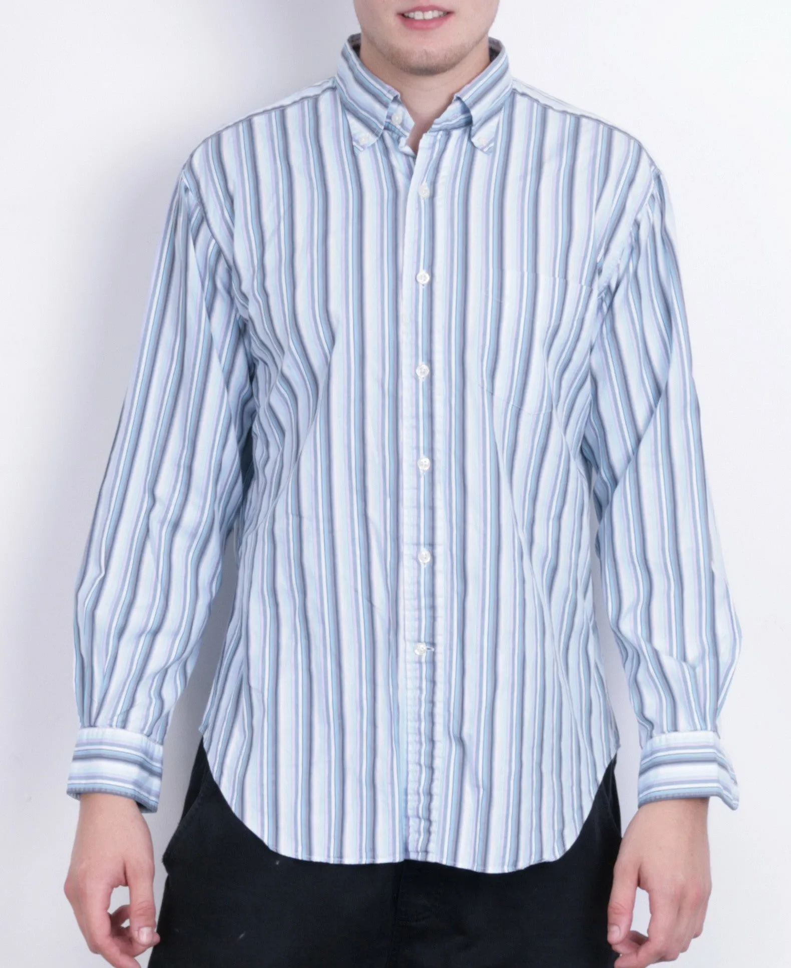 T.M. Lewin Mens L Casual Shirt Striped Blue Classic Fit Cotton