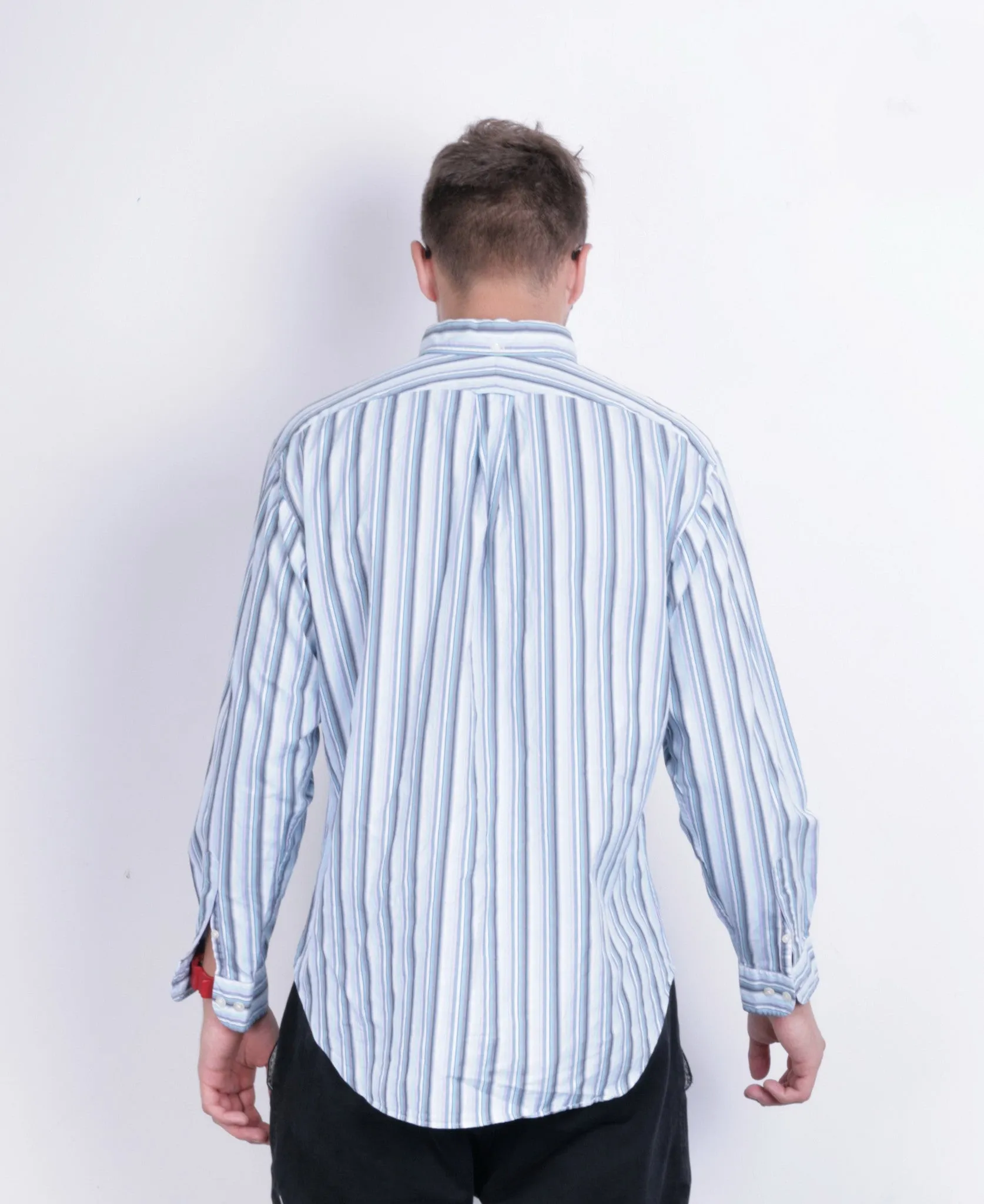T.M. Lewin Mens L Casual Shirt Striped Blue Classic Fit Cotton