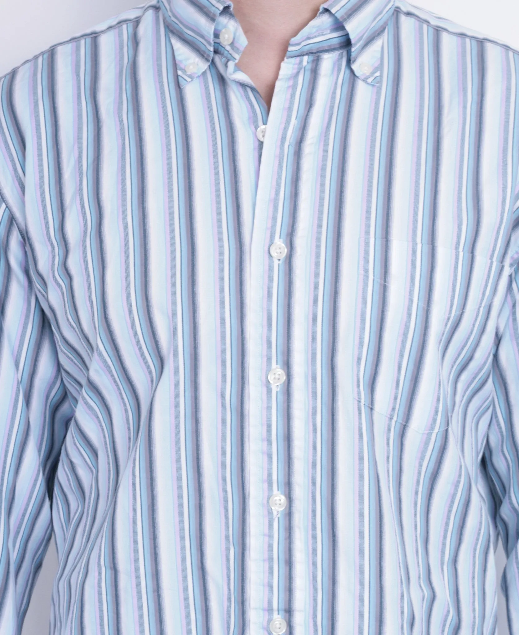 T.M. Lewin Mens L Casual Shirt Striped Blue Classic Fit Cotton