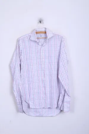 T.M.Lewin Mens 15.5 34.5 L Formal Shirt Check Regular Fit White Cufflinks
