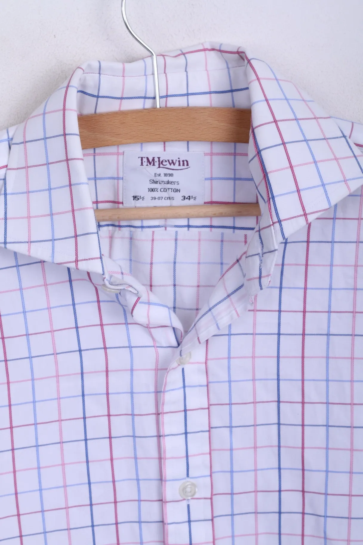 T.M.Lewin Mens 15.5 34.5 L Formal Shirt Check Regular Fit White Cufflinks