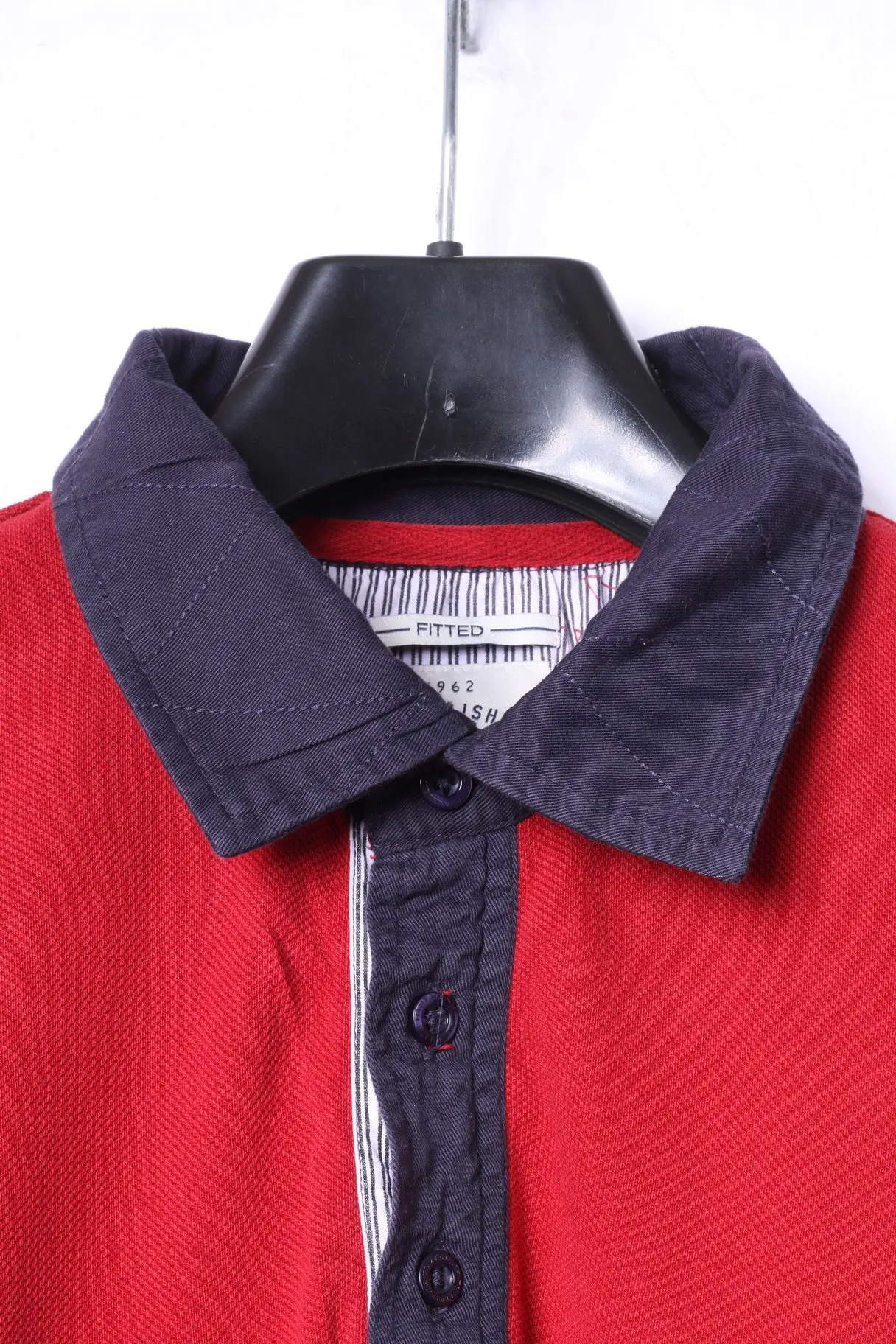 Tom Tailor Mens XXL Polo Shirt Red Cotton Long Sleeve Fitted Emroidered Top