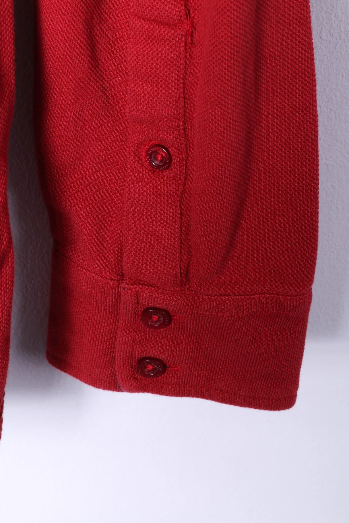 Tom Tailor Mens XXL Polo Shirt Red Cotton Long Sleeve Fitted Emroidered Top