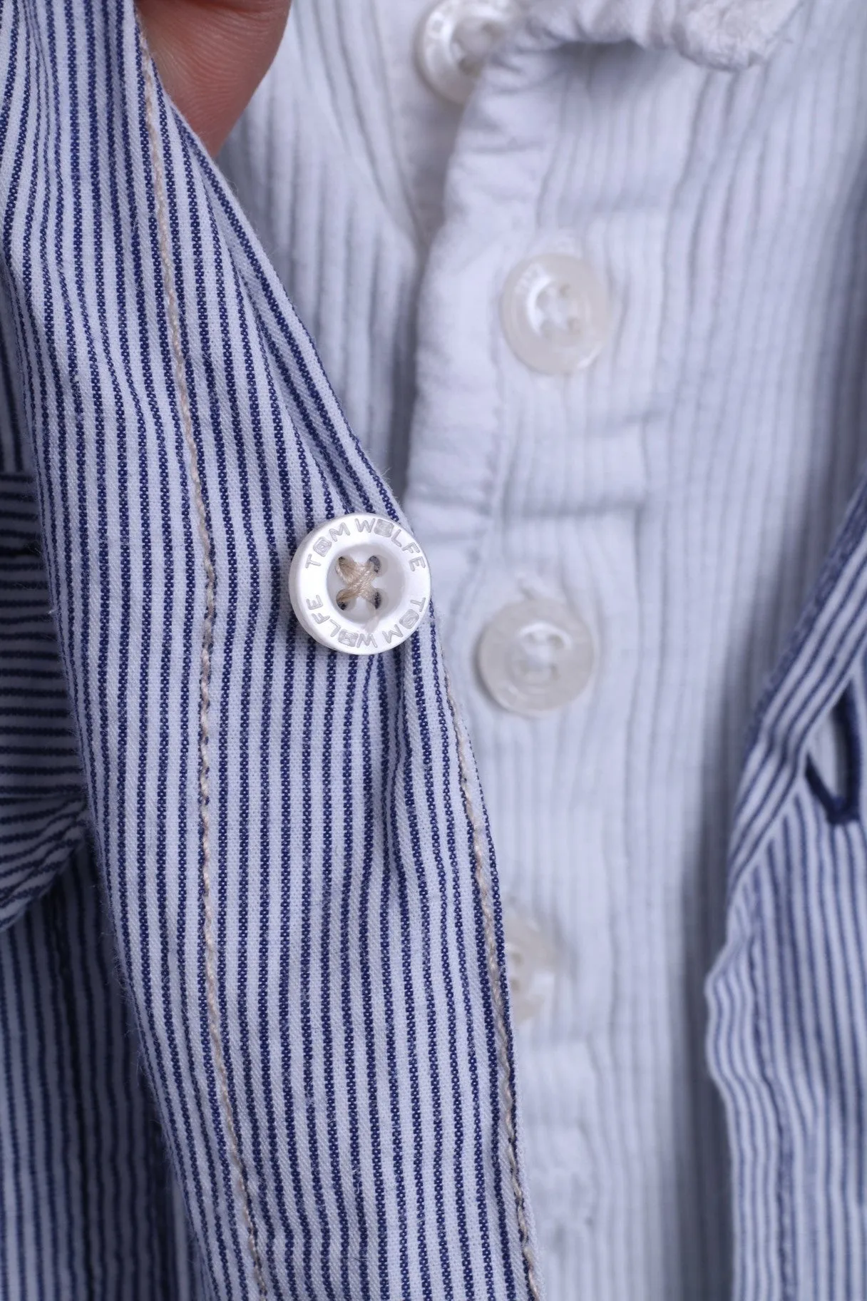 TOM WOLFE Mens XL Casual Shirt Striped Cotton Standard Collar White