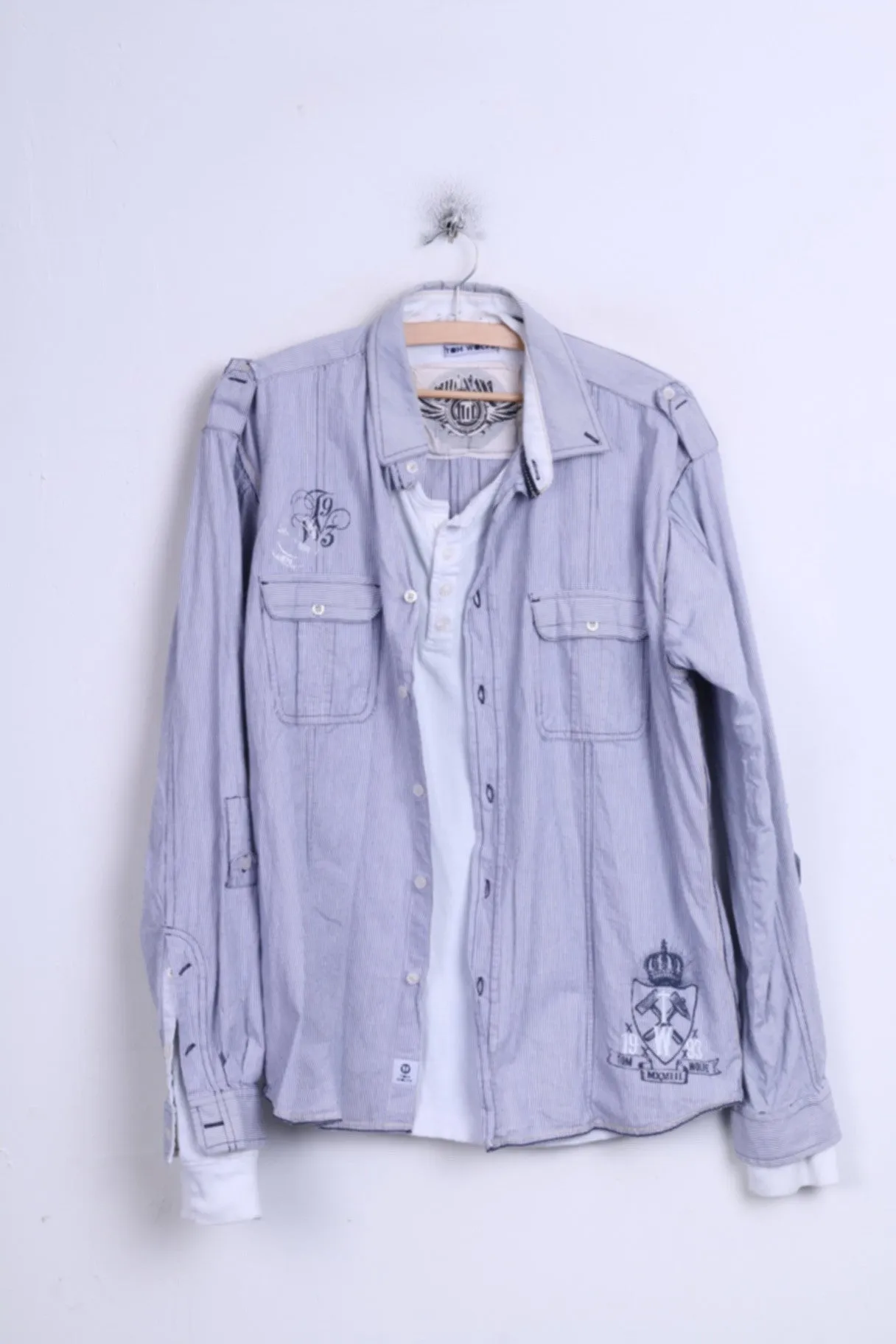 TOM WOLFE Mens XL Casual Shirt Striped Cotton Standard Collar White