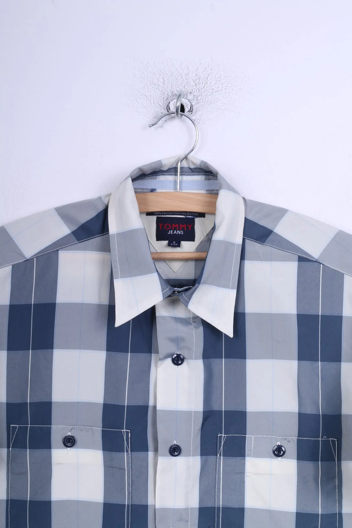 Tommy Hilfiger Jeans Mens S Casual Shirt Check Blue Short Sleeve Summer