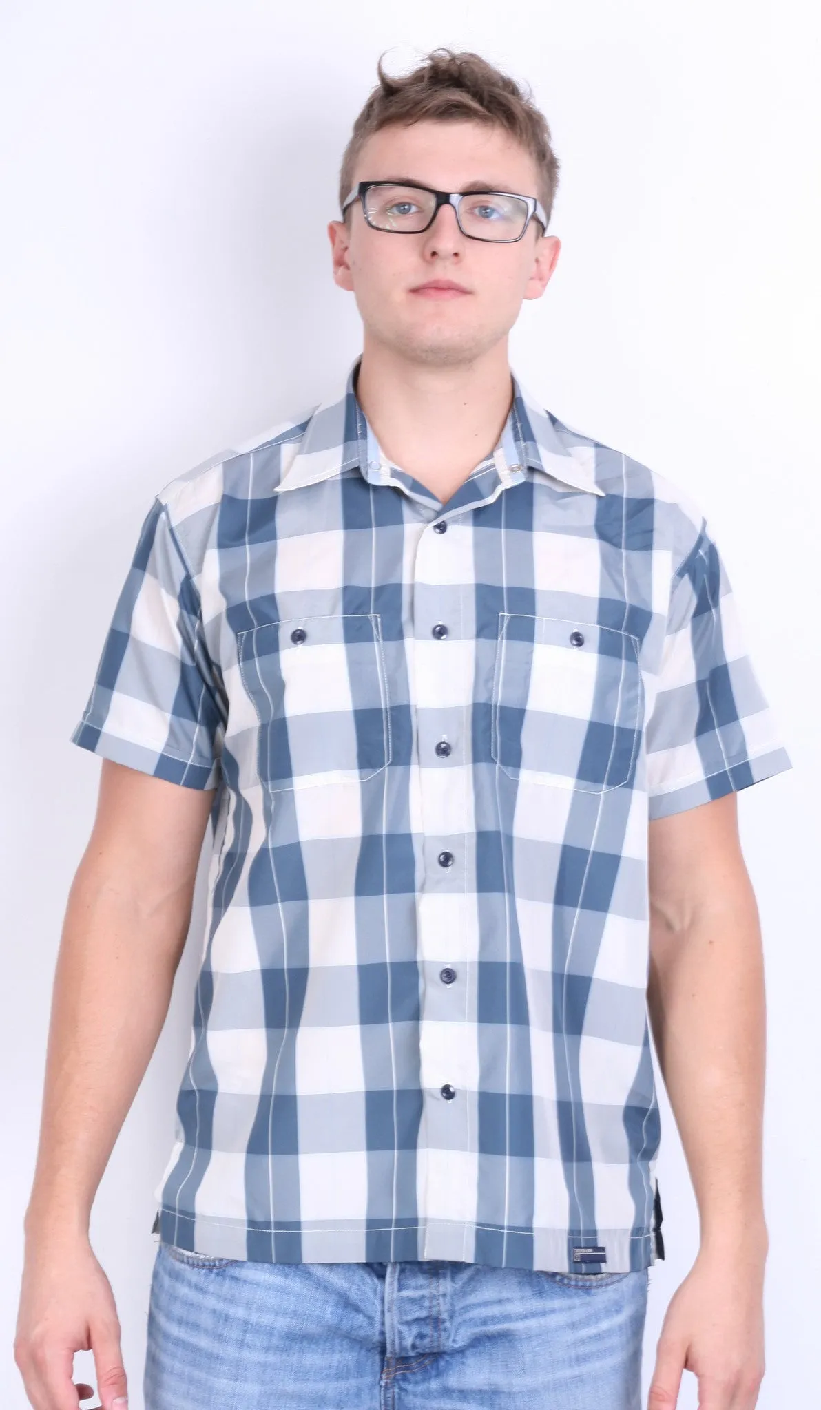Tommy Hilfiger Jeans Mens S Casual Shirt Check Blue Short Sleeve Summer