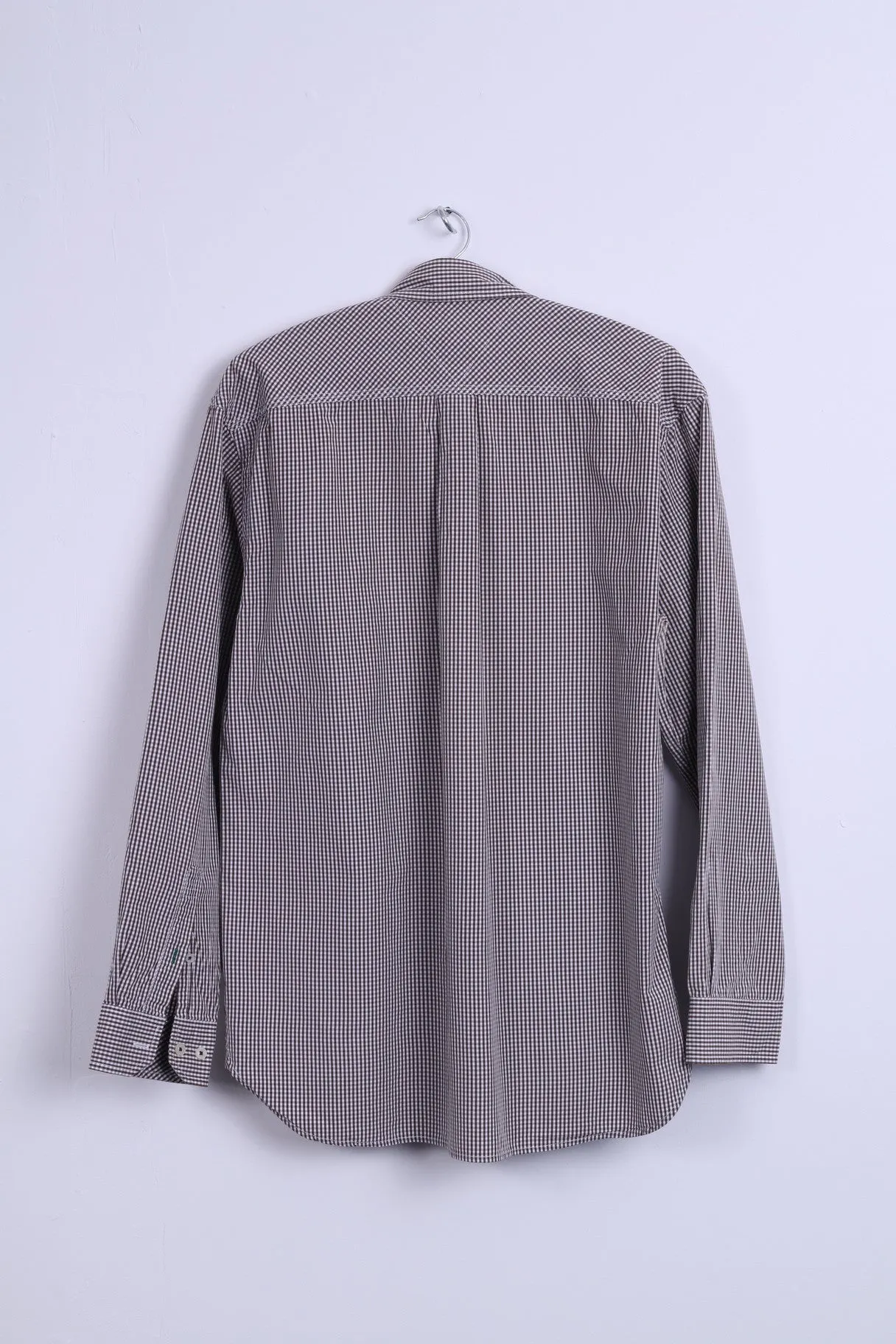 TOMMY HILFIGER Mens L Casual Shirt Long Sleeve Brown Check Button Down Collar