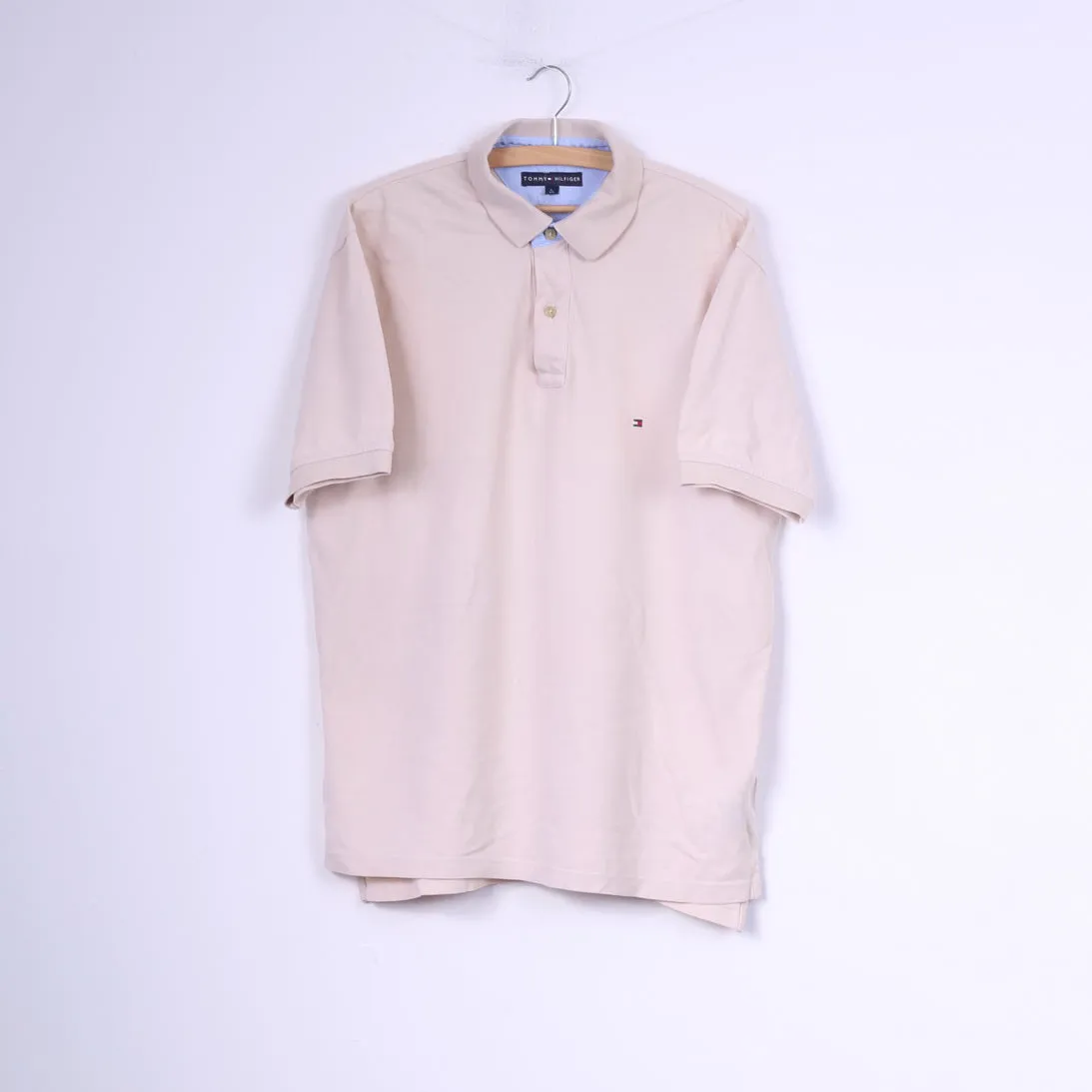 Tommy Hilfiger Mens L Polo Shirt Beige Buttons Detailed Top Cotton