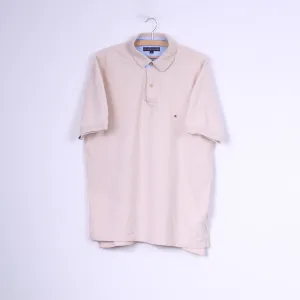 Tommy Hilfiger Mens L Polo Shirt Beige Buttons Detailed Top Cotton