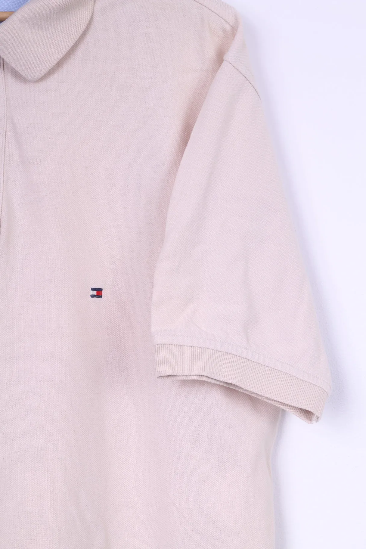Tommy Hilfiger Mens L Polo Shirt Beige Buttons Detailed Top Cotton