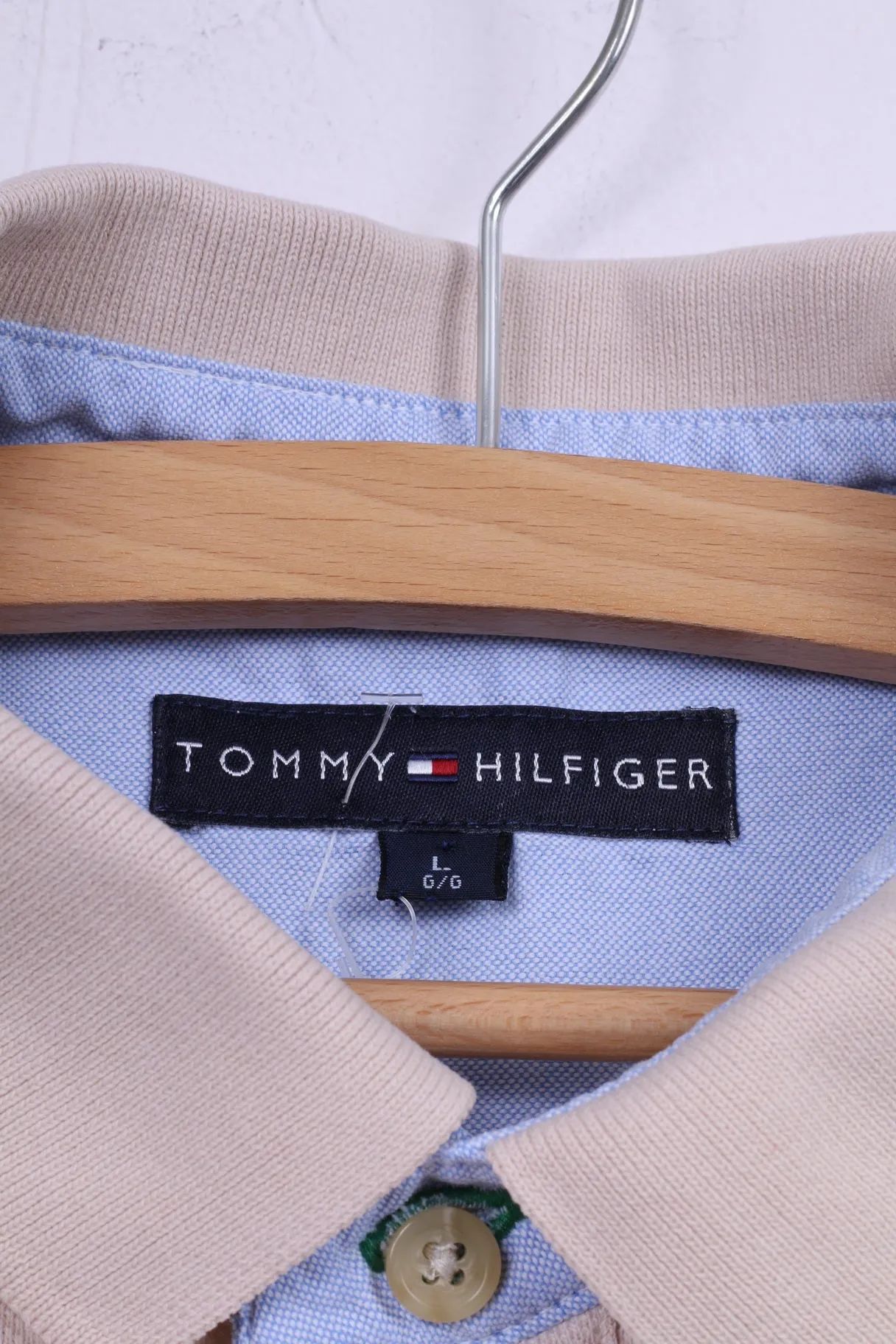 Tommy Hilfiger Mens L Polo Shirt Beige Buttons Detailed Top Cotton