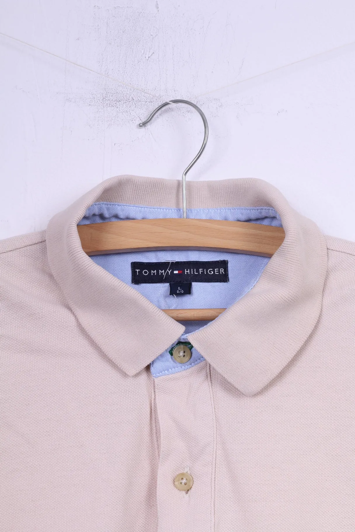 Tommy Hilfiger Mens L Polo Shirt Beige Buttons Detailed Top Cotton