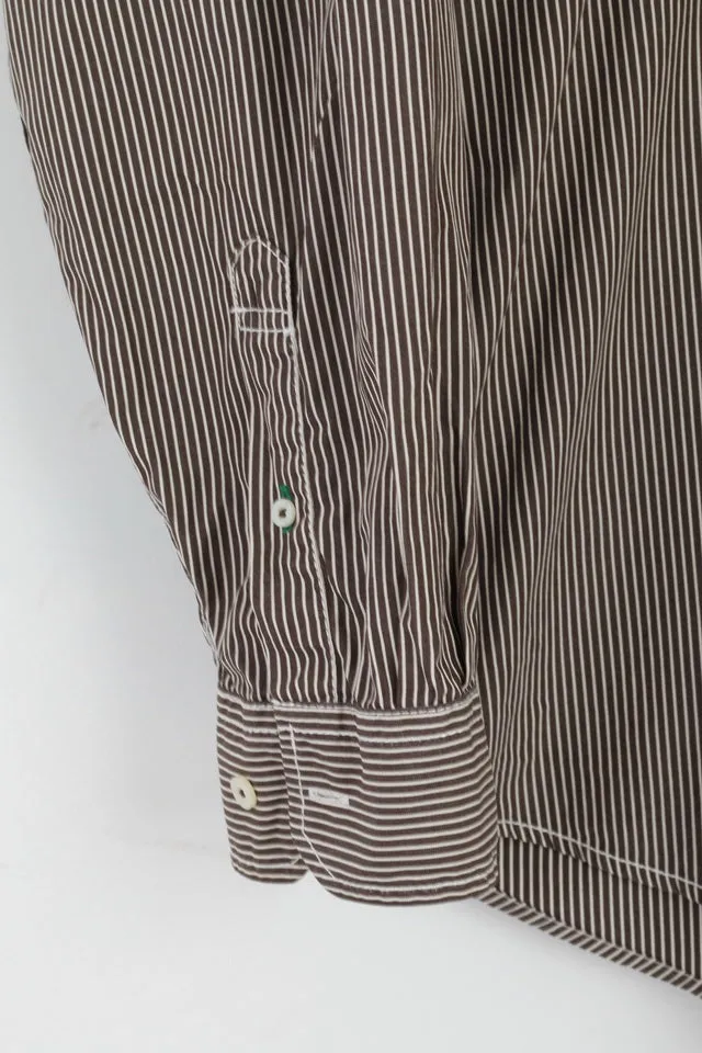 Tommy Hilfiger Mens XL (2XL) Casual Shirt Brown Striped 80' Two Ply Cotton Long Sleeve Top