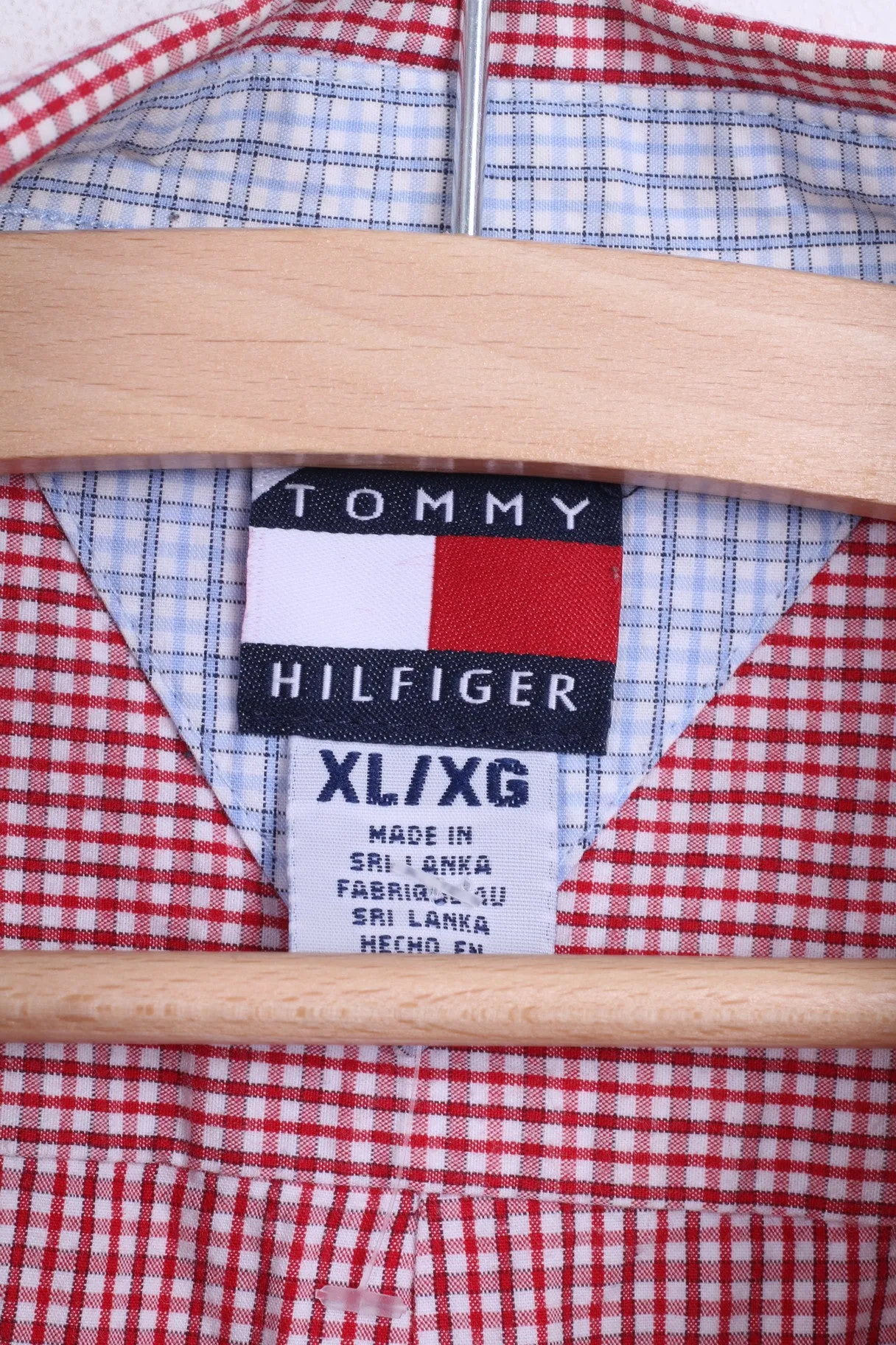 Tommy Hilfiger Mens XL Casual Shirt White Check Button Down Collar