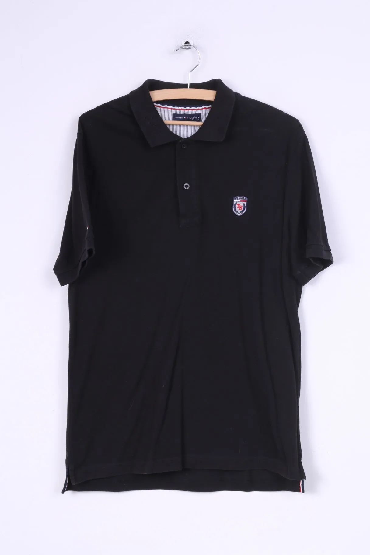 Tommy Hilfiger Mens XL Polo Shirt Black Summer Short Sleeve Cotton