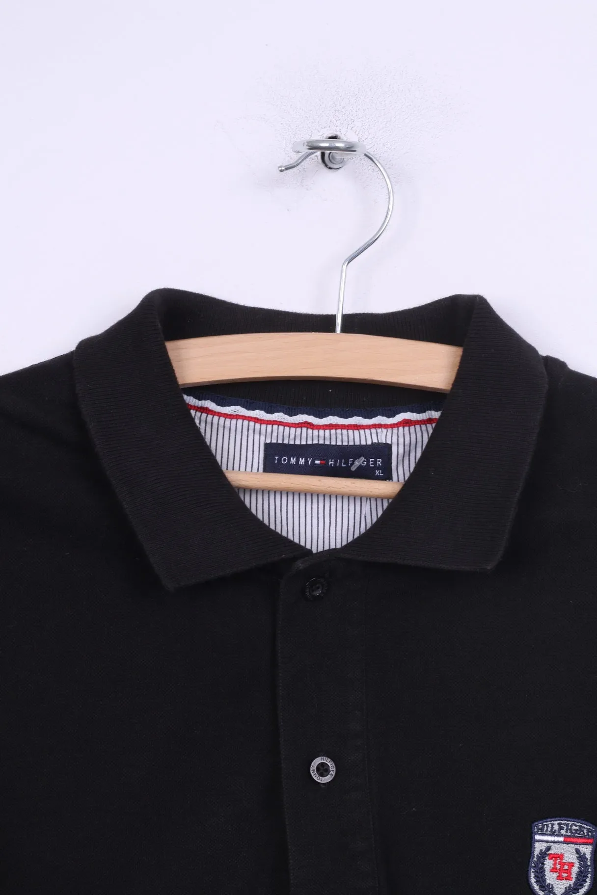 Tommy Hilfiger Mens XL Polo Shirt Black Summer Short Sleeve Cotton