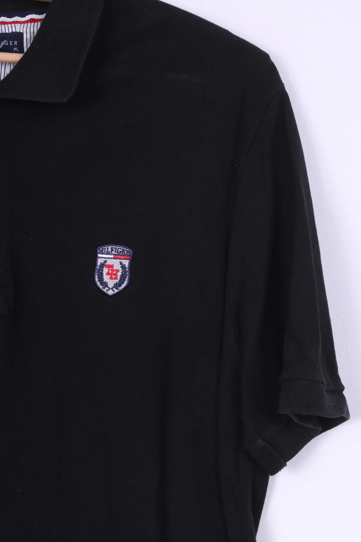 Tommy Hilfiger Mens XL Polo Shirt Black Summer Short Sleeve Cotton