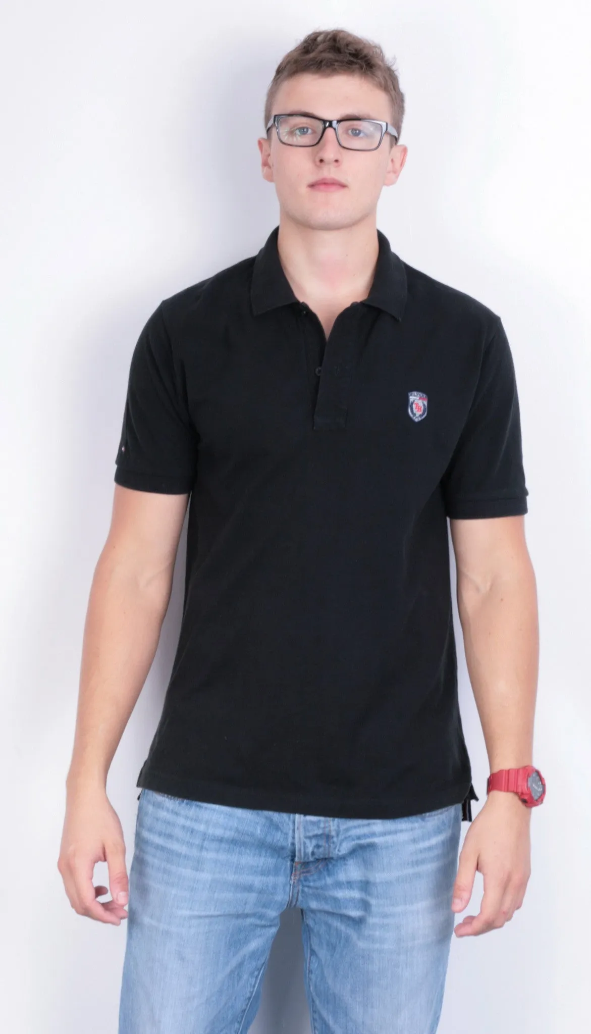 Tommy Hilfiger Mens XL Polo Shirt Black Summer Short Sleeve Cotton