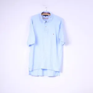 Tommy Hilfiger Mens XL Polo Shirt Light Blue Cotton Top Buttons Detailed