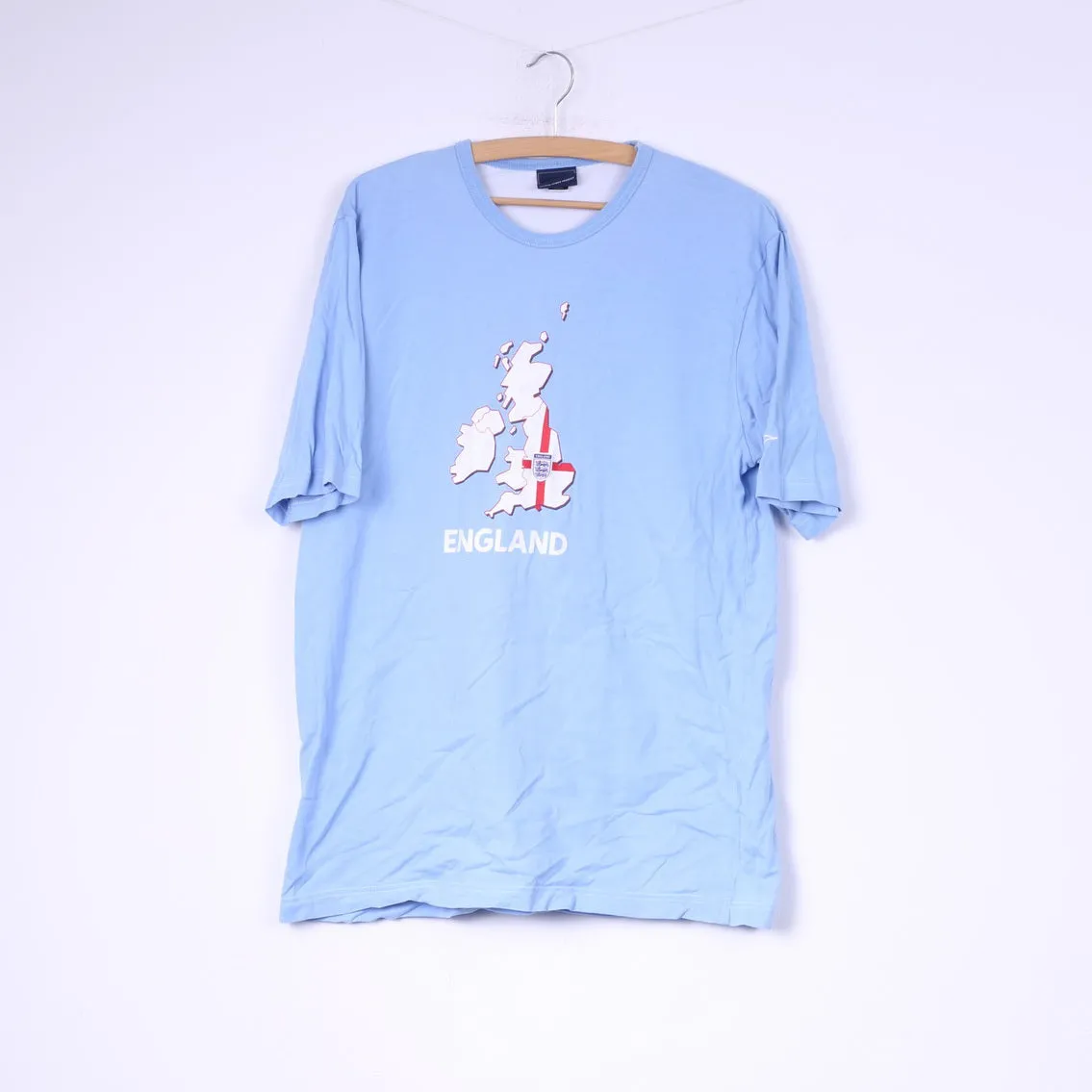 Umbro England Mens L T-Shirt Light Blue Cotton Crew Neck Top