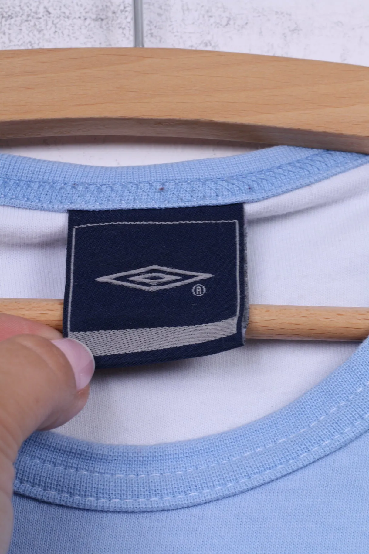 Umbro England Mens L T-Shirt Light Blue Cotton Crew Neck Top