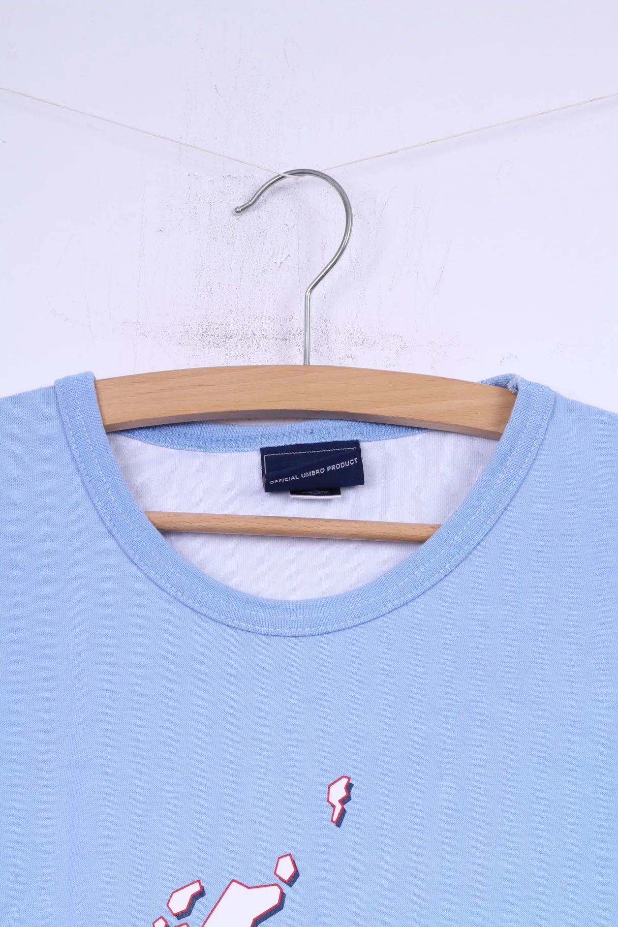 Umbro England Mens L T-Shirt Light Blue Cotton Crew Neck Top