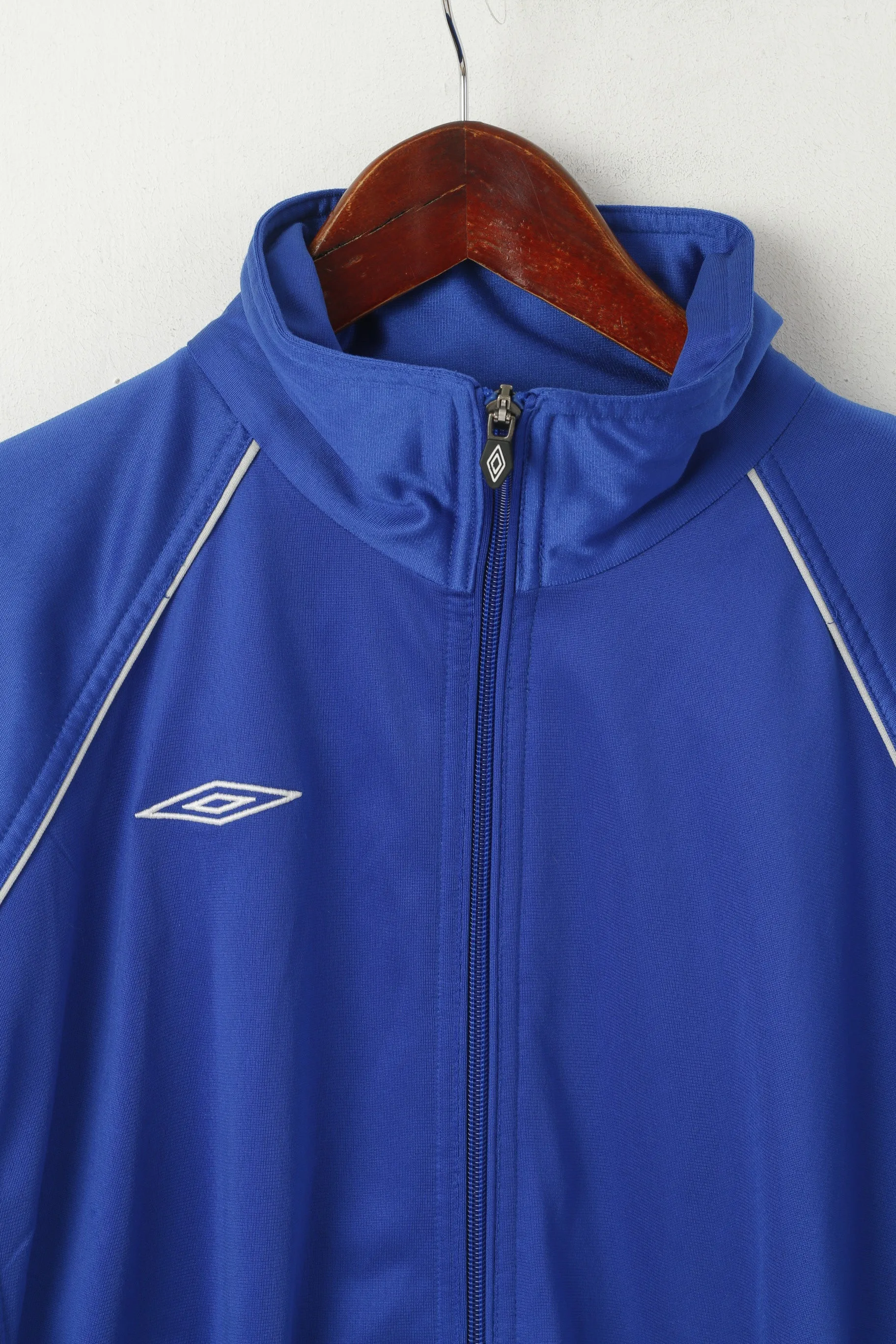 Umbro Men M Sweatshirt Blue Shiny Full Zipper Sportswear Football Retro Track Top