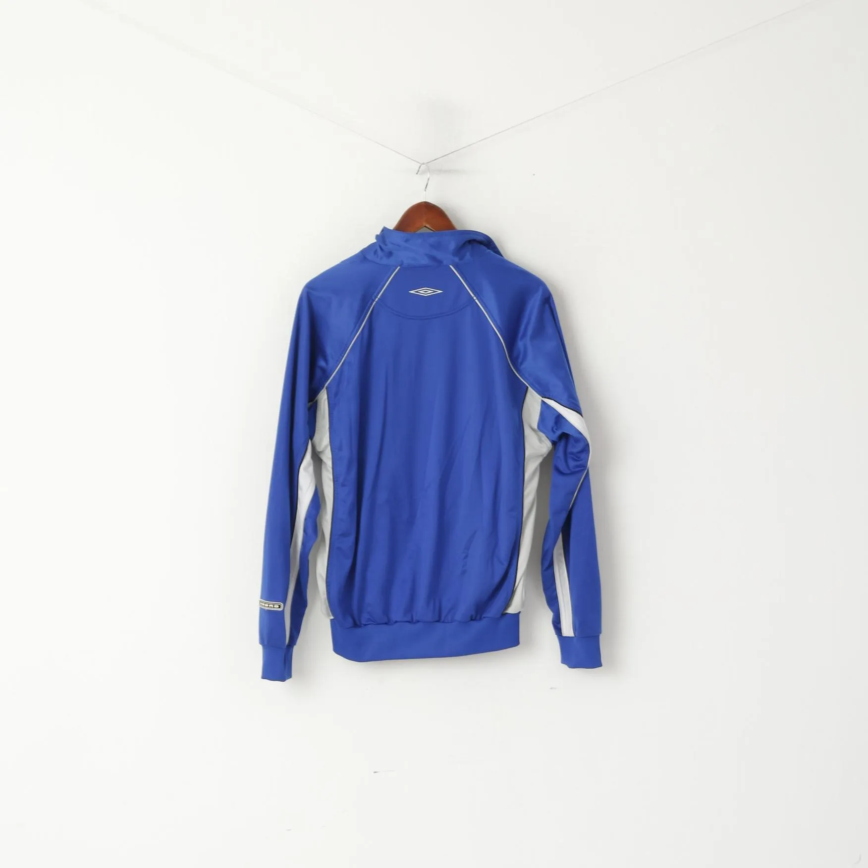 Umbro Men M Sweatshirt Blue Shiny Full Zipper Sportswear Football Retro Track Top