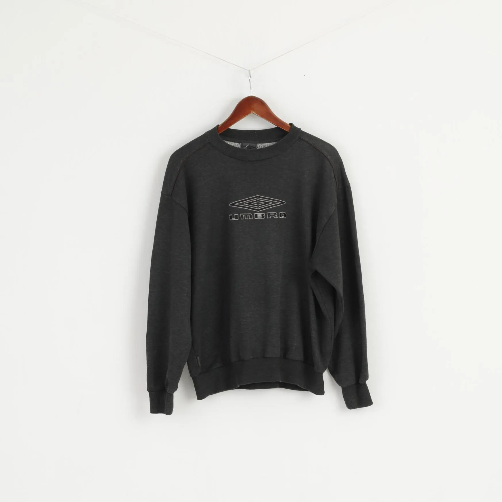 Umbro Men M Sweatshirt Dark Grey Cotton Retro Crew Neck Sport Logo Top