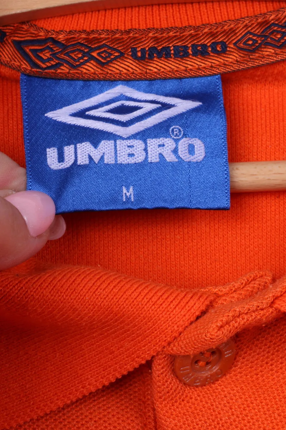 Umbro Mens M Polo Shirt Orange Detailed Buttons Cotton Blend Top