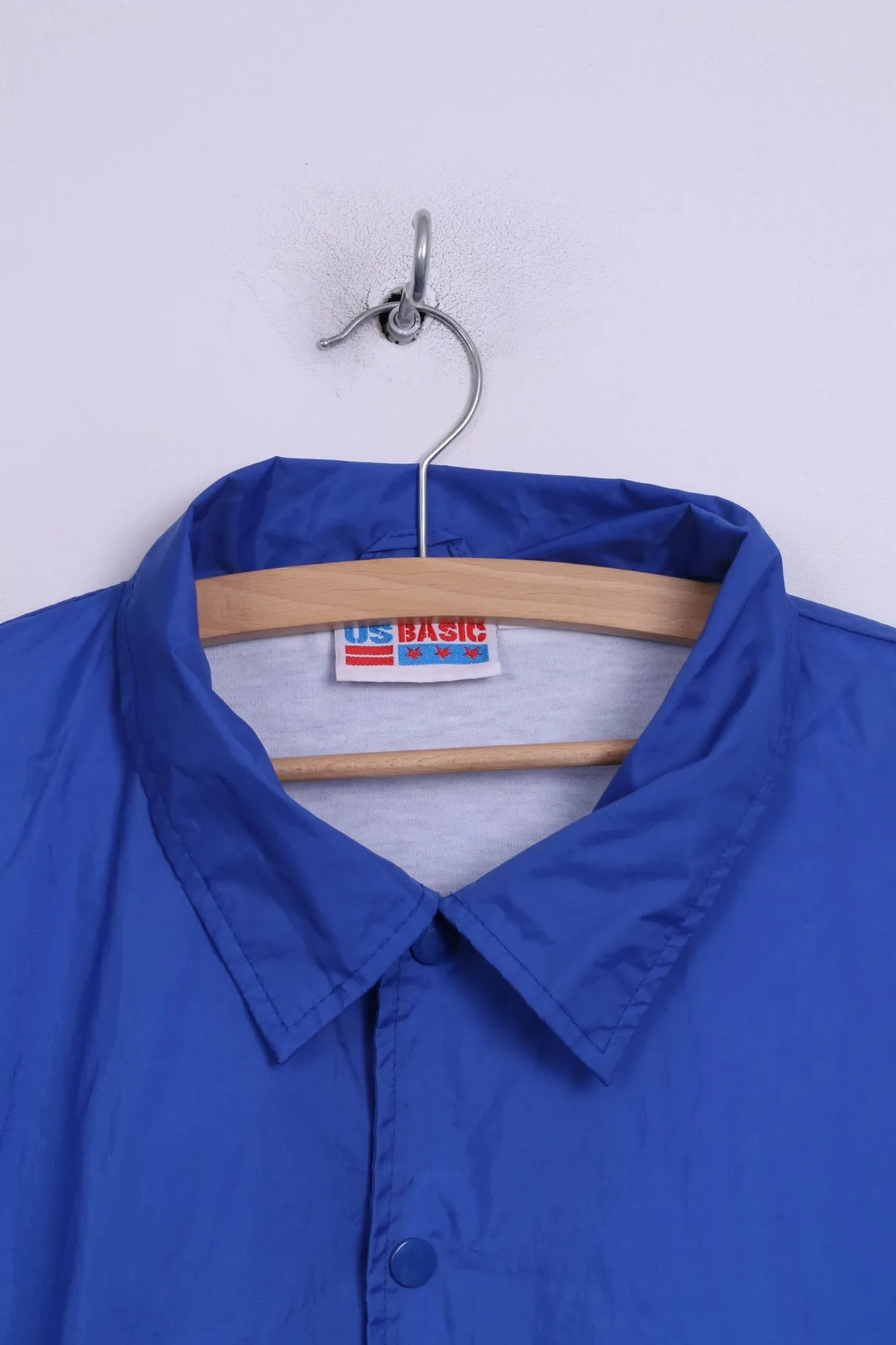 Us Basic Mens XL Lightweight Jacket Nylon Waterproof Blue Snaps Buttons