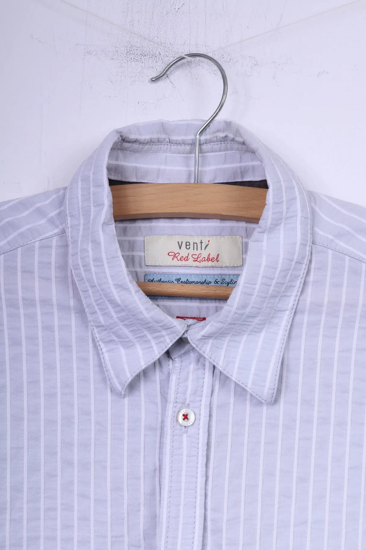 Venti Mens M Casual Shirt Striped Light Grey Long Sleeve Striped Cotton Top