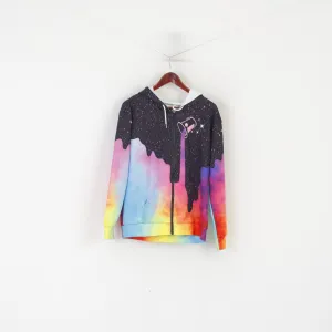 Vintage Men S Sweatshirt Black Pink Printed Paint Shiny Hooded Full Zipper Top