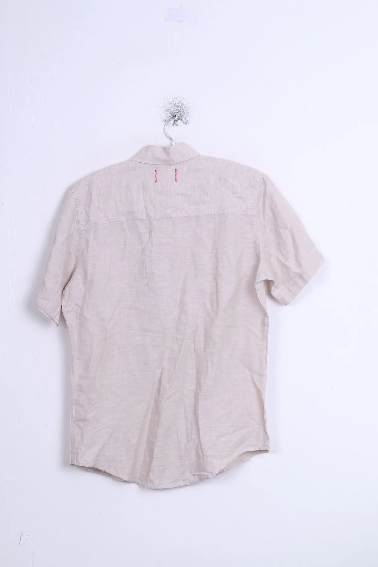 Vintage RED Mens S Casual Shirt Beige Linen Short Sleeve