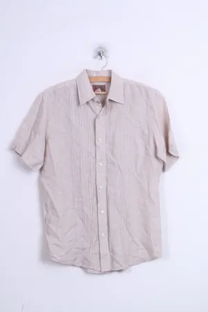 Vintage RED Mens S Casual Shirt Beige Linen Short Sleeve
